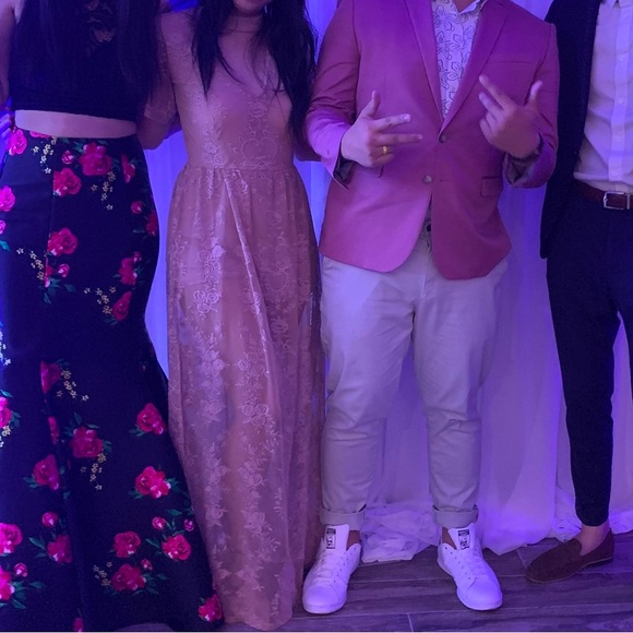 Cutout Boho Dusty Pink Lace Dress with Shorts - Picture 3 of 5